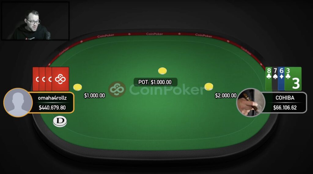 PLO 200000 Blinds 1.000/2.000 - omaha4rollz vs. COHIBA