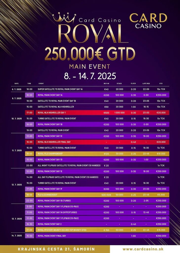 Card Casino Royal Schedule