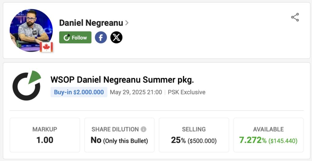 Daniel Negreanu Summer pkg. WSOP - PokerStake