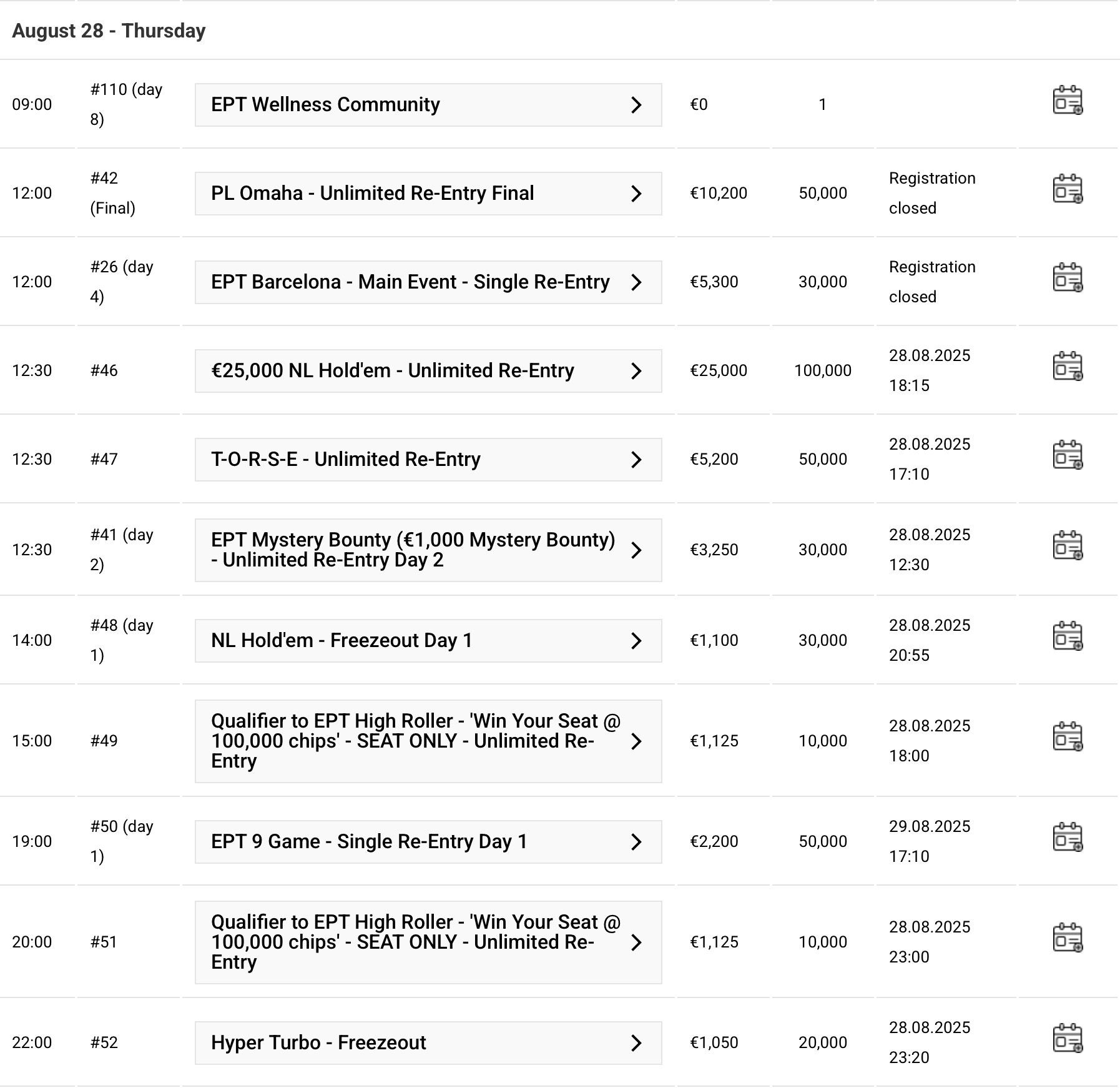 EPT Barcelona Schedule