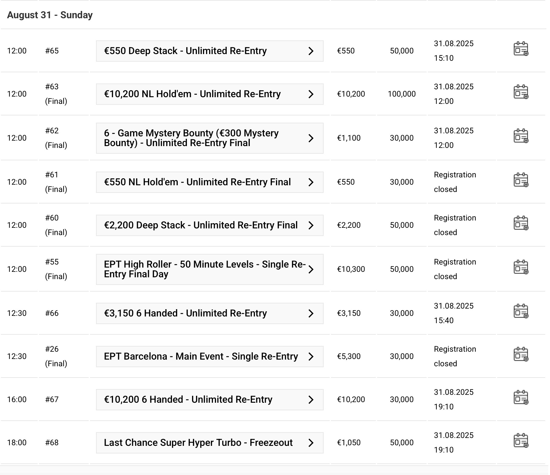 EPT Barcelona Schedule